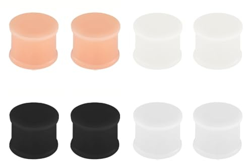 4 Paar Silikon Flesh-Tunnel, 3-25mm Silikon Tunnels Plugs Hart Silicone Plugs Ohr Gauges Flesh Tunnel Ohr Expander Piercing für Männer Frauen, Schwarz/Weiß/Transparente/Hautfarbe