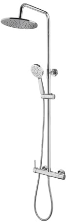 Colonna Doccia Regolabile H 115 Cm In Acciaio Inox Cromo Completa Di Soffione, Doccetta Monogetto, Miscelatore Meccanico Con Deviatore A Due Vie E Flessibile 150 Cm