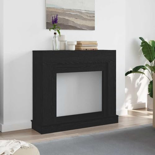 NQJIBUE Kaminumrandung, schwarz, Eiche, 100 x 30 x 87,5 cm, Holzwerkstoff, Kaminzubehör und Holzofen