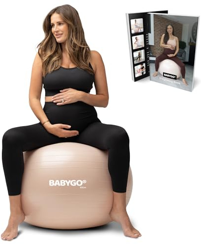 BABYGO Geburtsball – Schwangerschafts-Yoga, Arbeit & Gymnastikball & Buch Set Trimester-Ziel, Mutterschaftsphysio, Geburt & Genesungsplan inklusive Anti-Burst-umweltfreundliches (Nude, 75cm)
