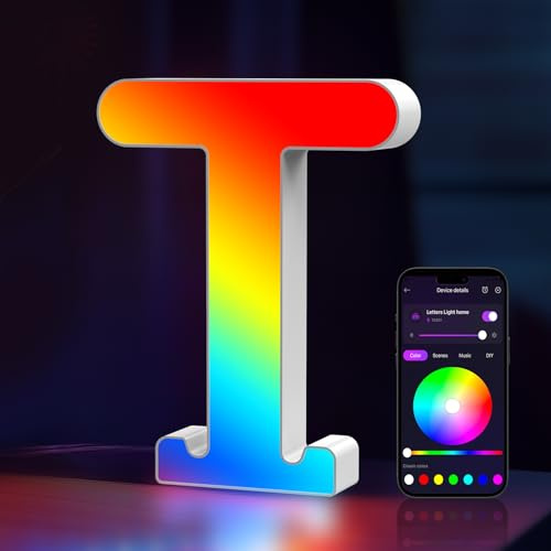 Light Up Letters USB Powered, LED Marquee Letters Color Changing, Alphabet Light Up Sign, APP Control, Gifts for Girls, Women, Birthday, Party, Wedding, Christmas, Valentine, Wall, Table Decor - T