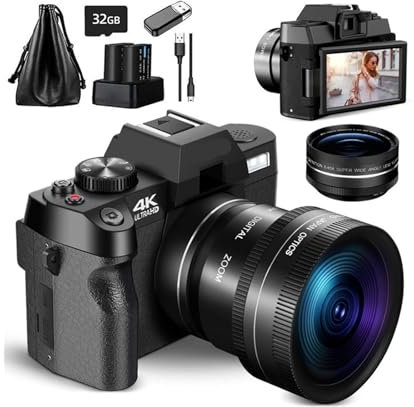 TIEOAXFT Fotocamera Digitale compatta 4K WiFi Webcam Videoregistratore Vlog Vintage Videocamera 48MP Zoom Digitale 16X