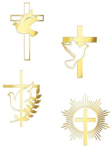 Yotlein 4 Pièce Decoration Communion Croix, Decoration Bapteme, Decoration Gateau Communion, Décorations de Gâteaux avec Croix et Colombe, pour Mariage, Anniversaire, Noël, Fête et Plus Encore