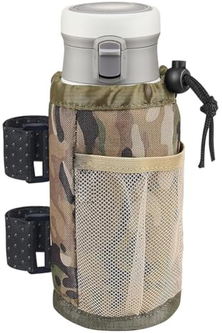 KEWUF 1 Pcs 12-24 oz Porte Vélo Sans Vis Bidon Avec Poche en Maille Gourde Pour VTT, Bouteille Guidon, Poussette, Scooters, Fauteuil Roulant, Randonnée