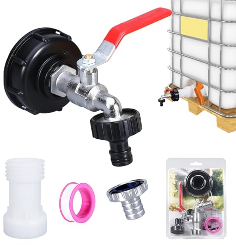 IBC Tank Zubehör Auslaufhahn - 1000L Wasserfass auslaufhahn, Wassertank Wasserhahn aus Legierung Kugelhahn mit 3/4 Zoll Anschluss, Auslauf Verlängerung S60x6 Grobgewinde IBC Adapter