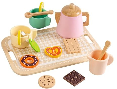 Amagogo Kids Tea Party Set Afternoon Tea Playset Wooden Toys Children Pretend Play Kitchen Accessories, Style A