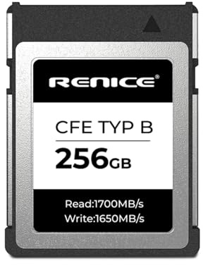 RENICE Scheda di memoria CFexpress tipo B da 256 GB, scheda di memoria per fotocamera, velocità di lettura fino a 1700 MB/s, velocità di scrittura fino a 1650 MB/s