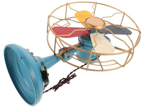 PRETYZOOM Vintage Retro Desk Fan Ornament Iron Table Fan Model with Antique Finish Unique Decorative for Home Artistic Retro Style Centerpiece Medium Design
