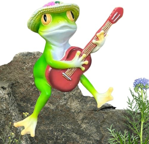 Salyeeluly Décor Grenouille de Jardin - Statue en Résine Miniature de Grenouille avec Guitare - Décoration d'art de Jardin, Sculpture Animale pour Parc, Arrière-Cour, Balcon et Étang