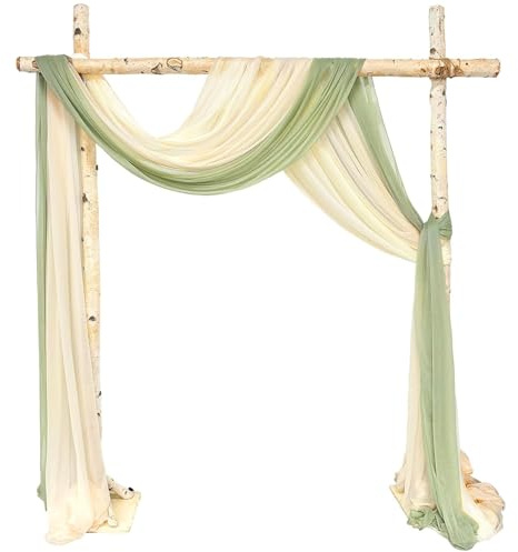 GVPOELR Cortina de Arco de Boda, 2 Piezas de Cortina Transversal, 75 x 600 cm Cortinas para Arcos, para Arcos de Boda en Color Verde Salvia y Marfil