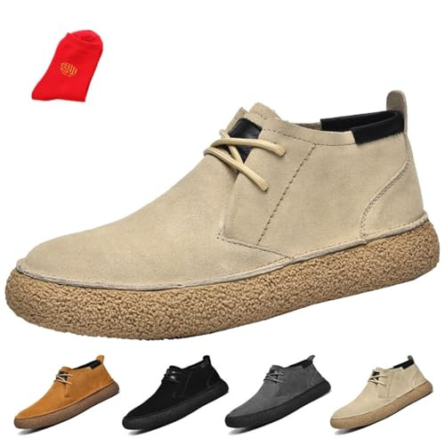 Stövlar for män Snörstövlar i mocka mäns Casual Business-stövlar Mockaskor(Beige,46 EU)