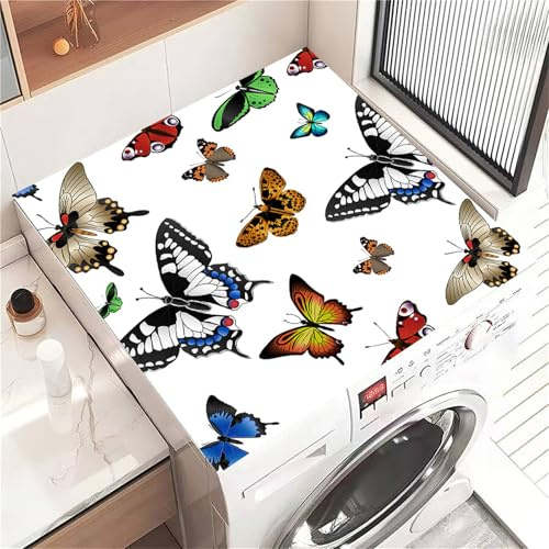 Highdi Housse de Protection pour Machine à Laver Top Papillon de Jardin, Coussin de Machine à Laver Antidérapant, Tapis de Protection pour Dessus Sèche-Linge Séchage Rapide (Blanc,30x40cm)
