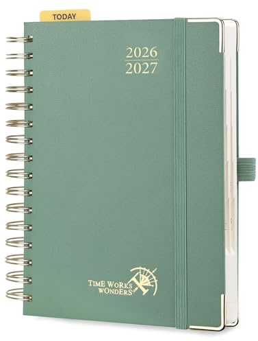 POPRUN Tagesplaner 2026 2027 Spiralbuch mit Hardcover ca.A5(14 x 20,9cm)