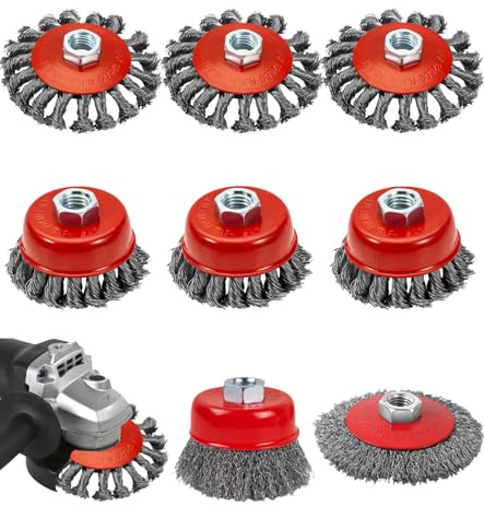 ZUGJOZD 8 stycken trådborste för vinkelslipar, trådborste vinkelslip M14 diameter 80 mm och 120 mm, för borrmaskinrengöring, rost, polering, slipning