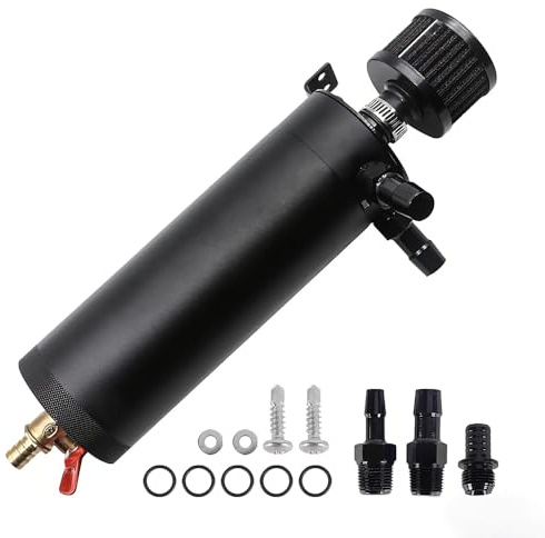BARTOO 750ml Oil Catch Can Tank Universal 2 Port Oil Catch Can Billet Aluminum Car Engine Oil Catch can kit with Breather Filter Reservoir Oil Separator