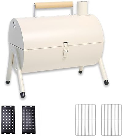 Barbecue portatile a carbonella e affumicatore 2 in 1, leggero, compatto, pieghevole, da tavolo, per cucinare all'aperto, picnic e tailgating (bianco A)