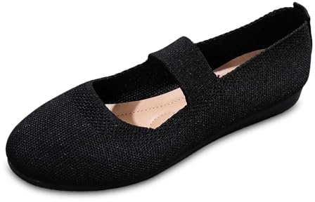 Ballerinas Women's Elegant Sporty Balerina Shoes Medieval Wide H Ballerina Summer Shoes Comfortable Flat Shoes Traditional Shoes Knitted Breathable Strappy Ballerina Dance Shoes, O Black, 8.5 UK