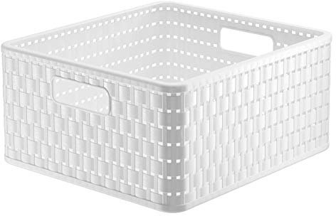 Rotho Country Aufbewahrungskiste 14l in Rattan-Optik, Kunststoff (PP) BPA-frei, weiss, 14l (32.8 x 30.0 x 16.0 cm), Weiß