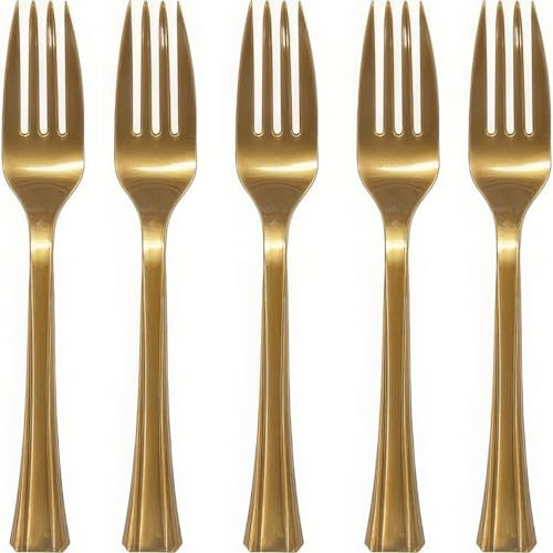 Lillian Tablesettings Fork Bag | Gold | | Pack of 48 Plastic Cutlery, 11 x 10 x 1 inches