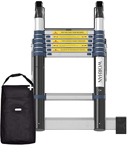 WORHAN® 4.4m TELESKOPLEITER 2 in 1 ANLEGELEITER KLAPPLEITER ALU TELESKOP Leiter MULTIFUNKTTIONS Leiter 440cm K4.4A+Bag