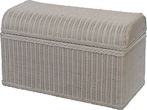 Korb-Outlet Truhe/Wäschetruhe aus Rattan mit rundem Deckel in der Farbe Weiss