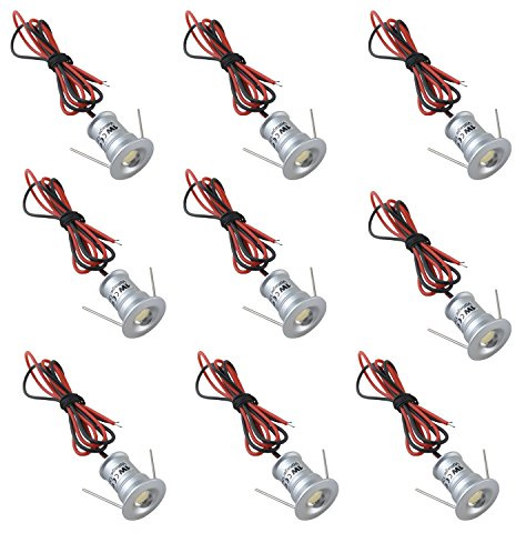 AIBOO 12V Under Cabinet LED Lights 9 Packs of Recessed Mini Downlights with Hardwired Cable and Connectors for Indoor Cupboard Bookshelf Stair Lighting (Cool White)