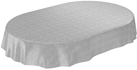 ANRO Wachstuchtischdecke Wachstuch Wachstischdecke Tischdecke Wachstuchdecke Grau Leinenoptik Oval 180x140cm eingefasst abwaschbar wasserabweisend Gartentischdecke Meterware pflegeleicht