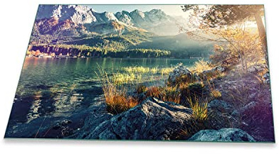decorwelt | Herdabdeckplatte 80x52 cm 1-Teilig Landschaft Bunt Ceranfeldabdeckung Universal Spritzschutz Glas Deko Elektroherd Induktion für Kochplatten Herdschutz Schneidebrett Sicherheitsglas