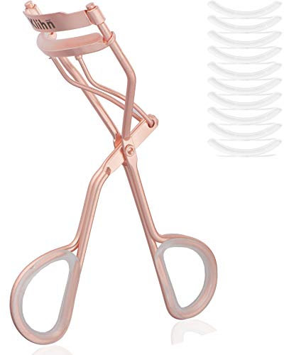 KLIHN® – Piegaciglia rosa e oro incl. 8 cuscinetti in gomma di ricambio. Piegaciglia professionale in acciaio al carbonio di alta qualità (Oro Rosa Mate)