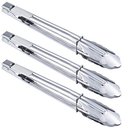 HINMAY 12 Inch Stainless Steel Serving Tongs Grilling Tongs Kitchen Pliers for Cooking Camping Barbecue (12-Inch 3 Pieces)