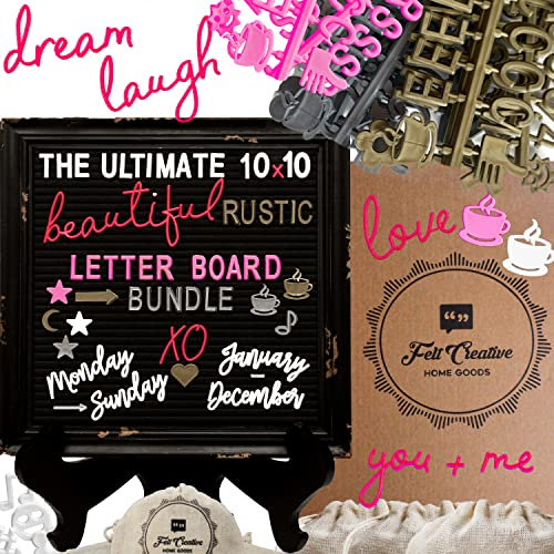 Rustikale Vintage-Stil Bauernhaus Filz Brieftafel Rillentafel Stecktafel Bündeln von Felt Creative Home Goods | mehr als 800 Buchstaben, Zahlen, Symbole (Gotisch Schwarz, 26x26 cm)