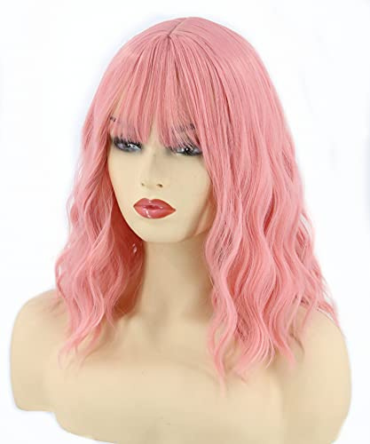 Topcosplay Damen Perücke Halb Schwarz und Halb Grau Lang Gewellt Locken Natürlich Perücke für Kostümparty Halloween Karneval (Hell-Pink)