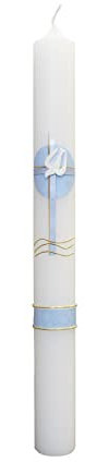 Wiedemann Kommunionkerze Kreuz Sonne u. Taube 400/40mm (Blau)