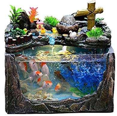 luckxuan Aquarium Rockerie und Wasser Kreative Kleintank Wohnzimmer Familien Aquarium Aquarium Tank Büro Desktop ökologische Dekoration Aquarien