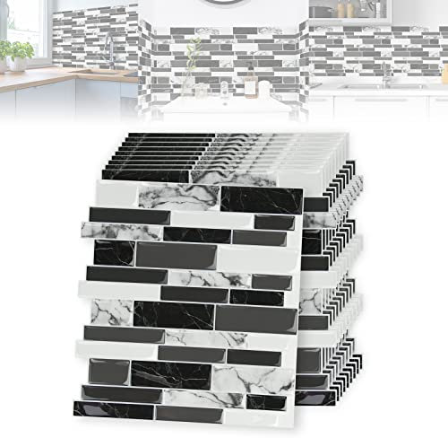 ACXIN 10 Stück Fliesenaufkleber für Küche Bad - PVC 3D Klebefliesen Startseite Dekore, Schälen und Kleben, 30 x 30cm (Tiefblaues Wellenmarmor)