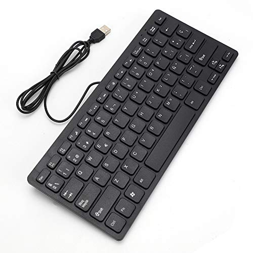 Tyenaza Mini Clavier Filaire, Clavier Espagnol Portable Ultra-Mince, Clavier d'ordinateur à Interface USB 78 Touches pour Ordinateur, PC, Ordinateur Portable, Bureau