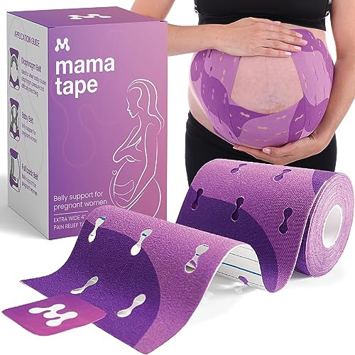 Mama Tape Schwangerschafts-Bauchstütze, Becken- und Rückenschmerzen, extra breite 10,2 cm x 40,6 cm Rolle Kinesiologie-Tape für schwangere Haut, Mutterschafts-Bauchunterstützung