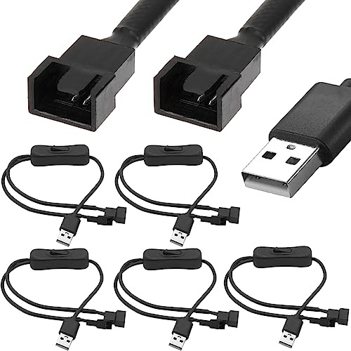 Xiatiaosann Câble de connecteur de ventilateur USB vers double 4 broches/3 broches 5 V avec interrupteur marche/arrêt (40 cm, lot de 5)