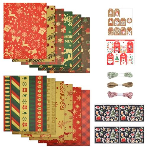 Tarocat 12 Blatt Weihnachten Geschenkpapier, 70cm X 50cm Geschenkpapier Weihnachten Set, Weihnachts Geschenkpapier, Weihnachtspapier
