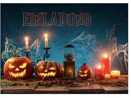 Handarbeit - Lieblingsladen 12 Premium Einladungskarten Halloweenparty + 12 Umschläge, Halloween, Postkarte 10,5x14,8cm, mit vorgedrucktem Text auf der Rückseite Einladung Karten Kinder Erwachsene