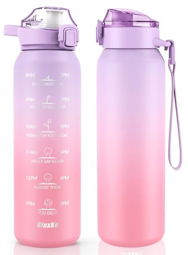 SLUXKE Trinkflasche Edelstahl 500ml mit Griffe, 0.5 Liter Thermosflasche mit Premium Auslaufsichere Deckel für Schule, Fitness Fitnessstudio, Wandern, Camping LILA ROSA