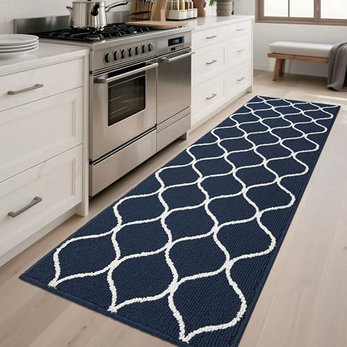 COSY HOMEER Tapis de Cuisine Antidérapant, 60 x 180 cm Tapis de Cuisine Devant Evier, Anti-salissures, Lavable en Machine pour Cuisine, Buanderie, Entrée, Couloir, Bleu
