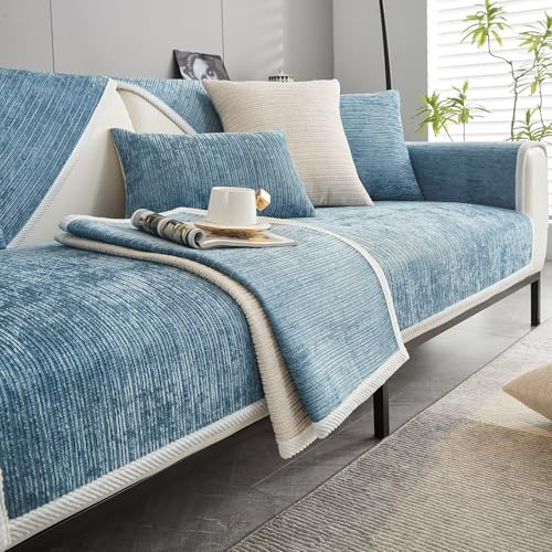 Bettschlange Sofa Überzug, Couch Überzug L Form 1/2/3/4 Sitzer, Sofa Cover Sofabezug Ecksofa rutschfeste Sofaschoner, Sofadecken für Sitzfläche, Universelle Sofa Überwurf,Blau,70 x 180 cm