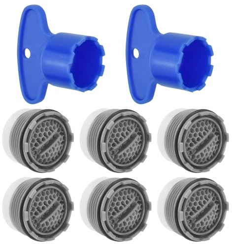 HONSNKS Faucet Aerators with Removal Wrench Tool 18.5 mm High Efficiency Water Saving Flow Restrictor Set Cache Replacement for Bathroom or Kitchen Sink, 6PCS