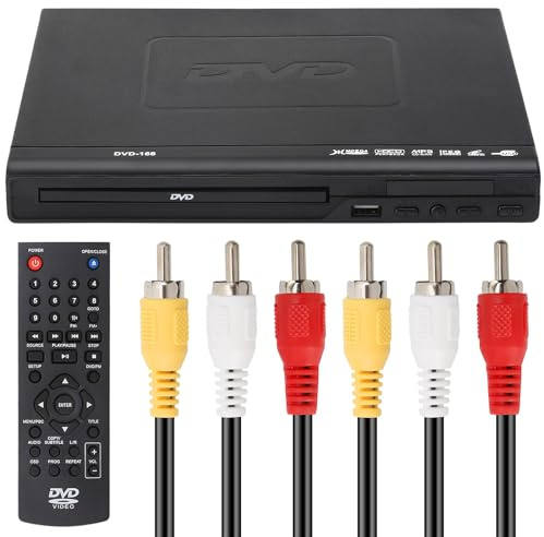 DVD Player for TV with USB, AV Output & Remote | Multi-format, CD, DVD, VCD, EVD, MP3, USB playback, 1080p, compact 22.5cm, UK plug, region-free
