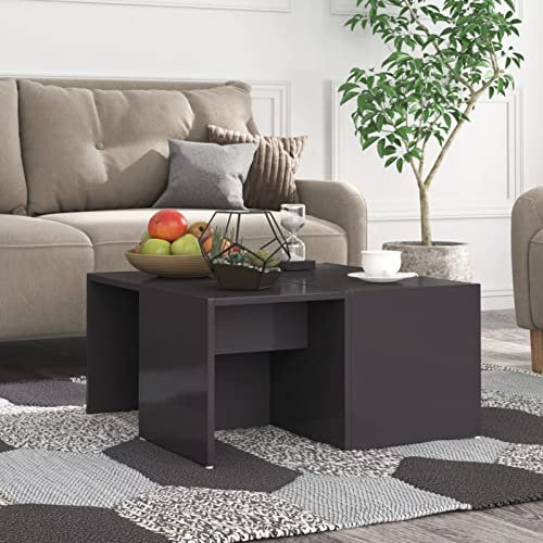 Gecheer 4X Couchtisch mit offenen Fächern Beistelltisch Wohnzimmertisch Kaffeetisch Sofatisch Teetisch Tisch Wohnzimmer Hochglanz-Grau 33x33x33cm Holzwerkstoff
