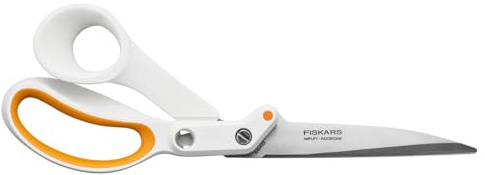 Fiskars Amplify RazorEdge Forbici da Sarto Per Destrimani, Lunghezza: 25 cm, Lama in Acciaio Inox/Manici in Plastica, Bianco/Arancio, 1070082