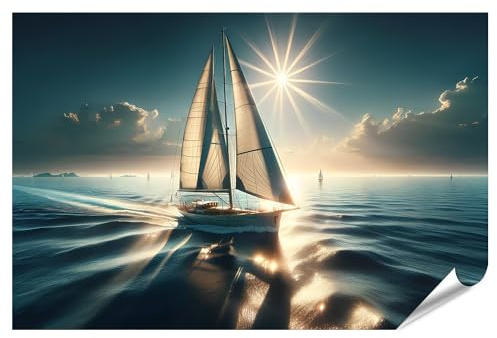 islandburner XXL Bild Poster Segelboot gleitet über Meer volle Segeln landschaftsbezogen Premium Bilder Fotodruck