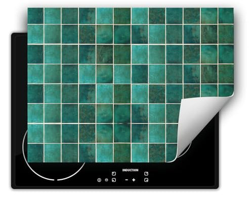 DarHaus Tapa para placa de induccion - Placa protectora vitroceramica 80x52 cm - verde - mosaico