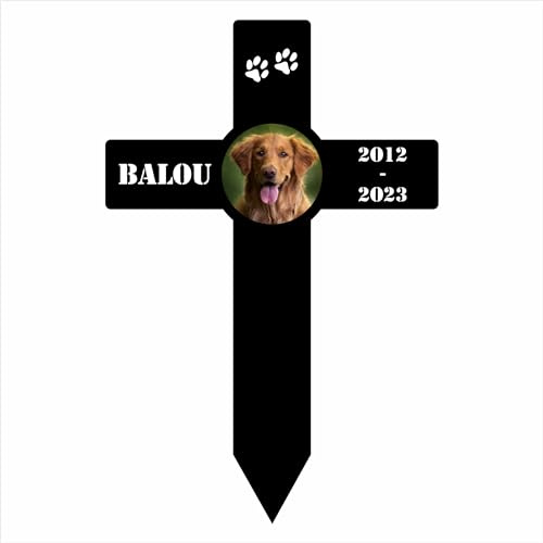 INDIGOS UG Décoration funéraire chien - 50 cm - Croix - Piquet commémoratif résistant aux intempéries comme piquet funéraire - Texte et date - Personnalisable - Nom et date au choix - Deuil, animal de